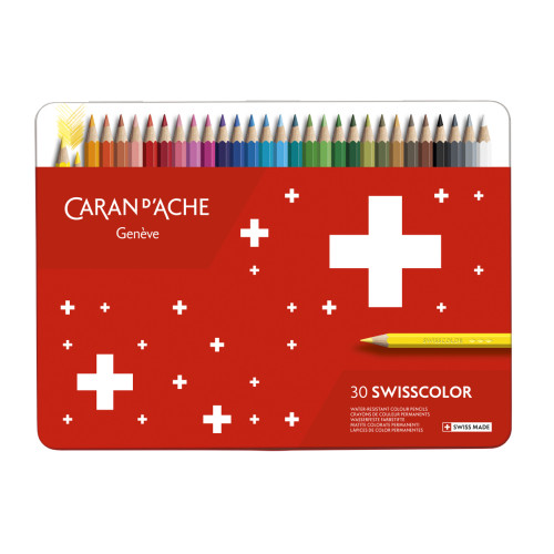Набор Водостойких Карандашей Caran d'Ache Swisscolor Металлический бокс, 30 цветов (7630002342582)