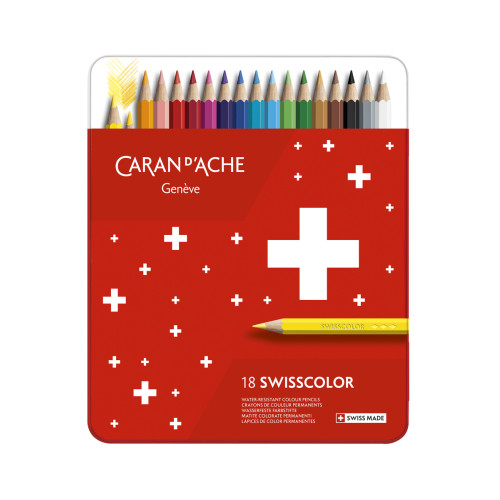 Набор Водостойких Карандашей Caran d'Ache Swisscolor Металлический бокс, 18 цветов (7630002342575)