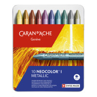 Пастель Воскова Водостійка Caran d'Ache Neocolor I Металевий бокс, 10 кольорів Metallic 7004.310