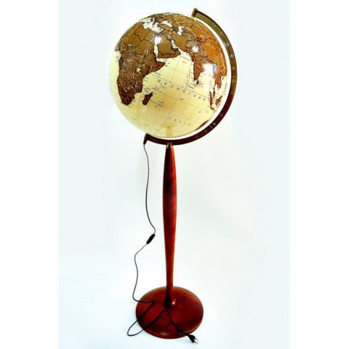 Глобус Античний Glowala 420 мм на високій дерев'яній ніжці з підсвічуванням RU