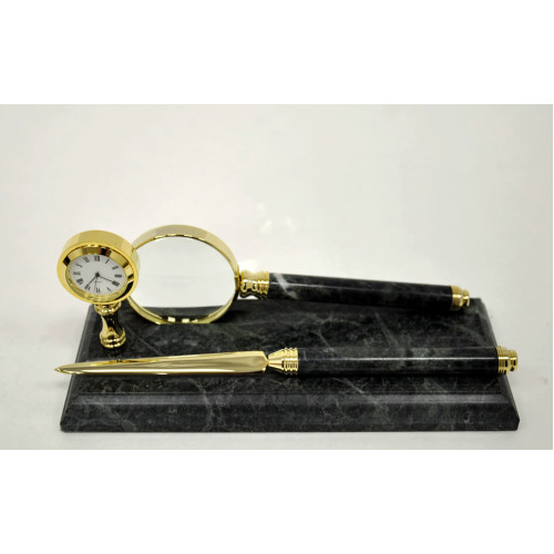 Настольный набор для руководителя Penstand, мраморный (Золотые часы, лупа, нож для писем) 8169