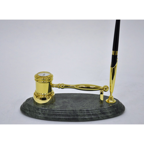 Настольный набор для руководителя Penstand, мраморный (Золотой молоток судьи с часами и ручка) 7130