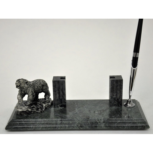 Настольный набор для руководителя Penstand, мраморный (Фигура медведя, подставка для визитных карт и ручка) 8157