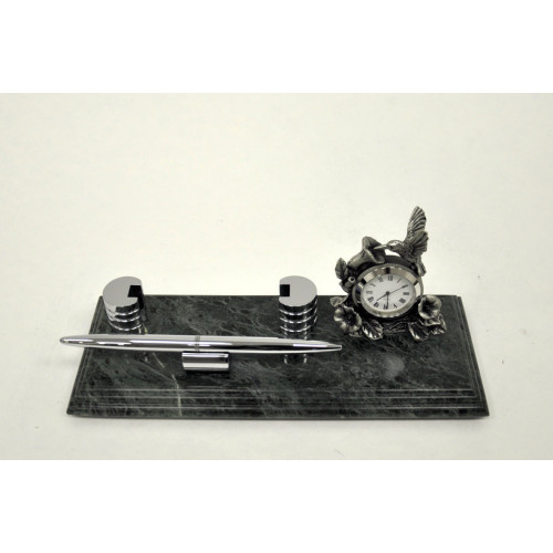 Настільний набір для керівника Penstand, мармуровий (Годинник, підставка для візитної картки та металева ручка) 8131