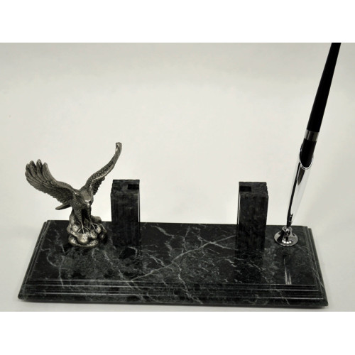 Настольный набор для руководителя Penstand, мраморный ТЕМНО ЗЕЛЕНЫЙ (Фигура орла, подставка для визитных карт и ручка) 8156