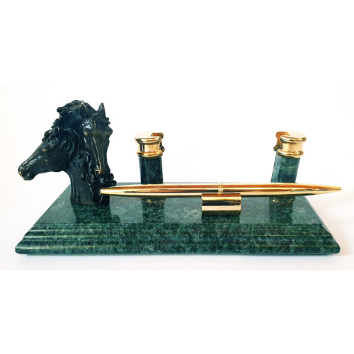Настольный набор для руководителя Penstand, мраморный (Фигура коня, подставка для визитных карт и металлическая ручка) 7153
