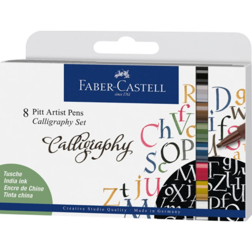Набор капиллярных ручек для каллиграфии Faber-Castell PITT Calligraphy из 8 цветов, 167508