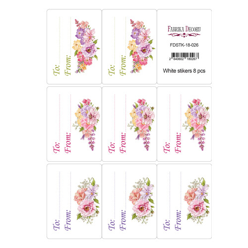 Набор наклеек (стикеров) 8 шт, Flowers postcard №18-026 Цветочная Открытка