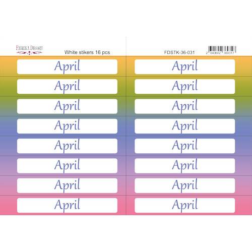Набор наклеек (стикеров) 16 шт, April EN (англ) №18-031 Апрель