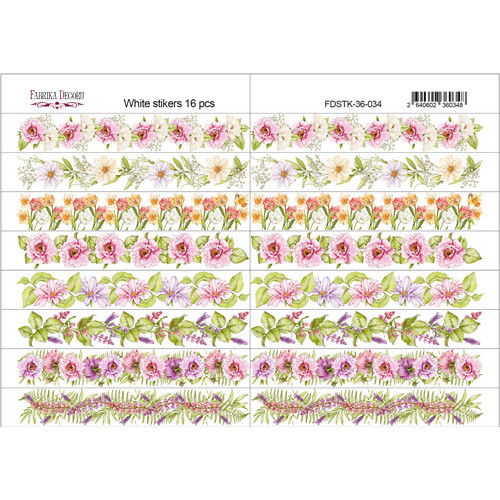 Набор наклеек (стикеров) 16 шт, Pink flowers №18-034 Розовые Цветы