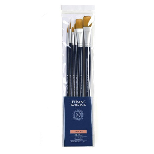 Набір пензлів Fine Synthetic Brushes Set синтетика, 6 шт № 6,6,6,12,16,24 довга ручка, Lefranc Bourgeois