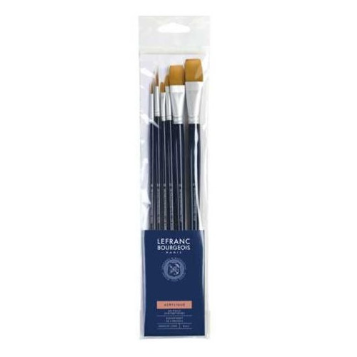 Набір пензлів Fine Synthetic Brushes Set синтетика, 6 шт № 6,6,6,12,16,24 коротка ручка, Lefranc Bourgeois