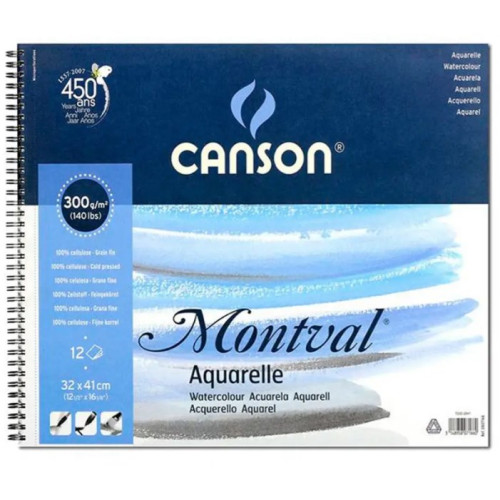 Альбом блок для акварели на спирале Canson Montval 12 листов 300 г/м2 32x41 см