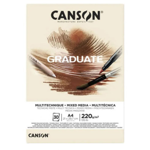 Альбом для смешанных техник, натуральный бежевый, Canson Graduate Mix Media Natural 30 листов 220 г/м2, А4 21х29,7 см
