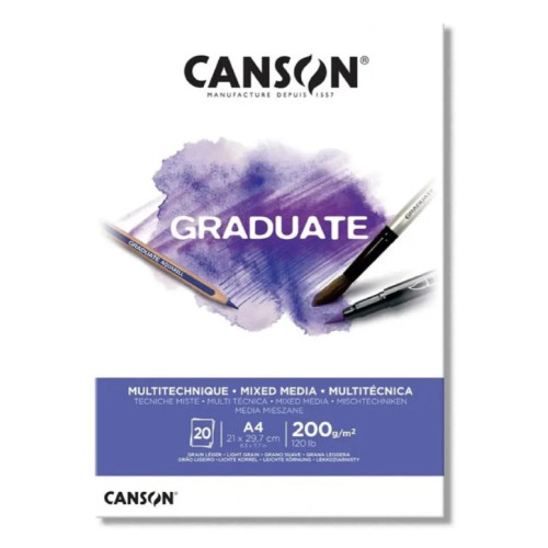 Альбом для смешанных техник, белый, Canson Graduate Mix Media White 20 листов 200 г/м2, А4 21х29,7 см