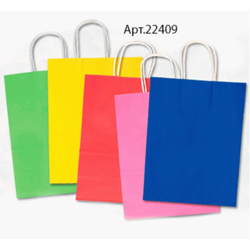 Бумажный крафт пакет Folia Paper Bags, 24x12x31 см, в ярком ассортименте
