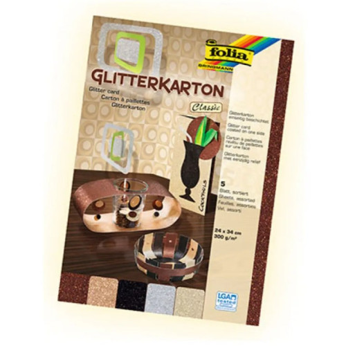 Набор картона с блестками Folia Glitter Board 300г, Classic, 24х34 см 5 листов