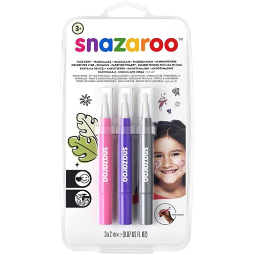 Набор кистей для грима Snazaroo Brush Pen, 3x2 мл, розовый, фиолетовый, серебряный