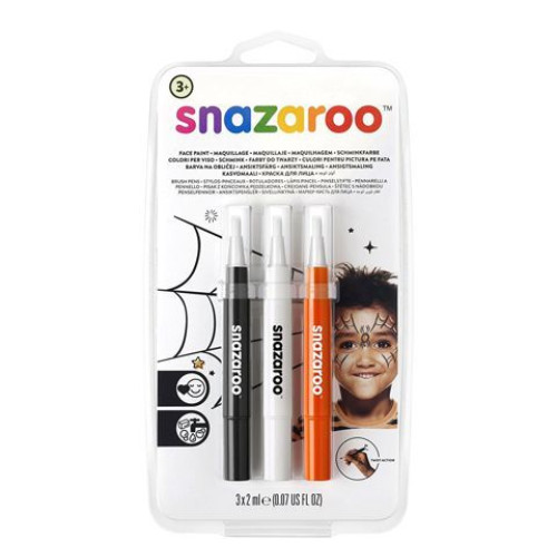 Набор кистей для грима Snazaroo Brush Pen Halloween, 3x2 мл, черный, белый, оранжевый