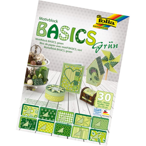 Набор бумаги дизайнерской Folia Design Pads Basics 80/130/270 гр, 24х34 см, Green Зеленый