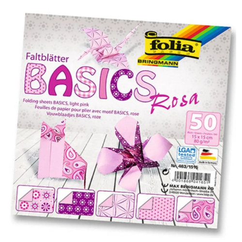 Набір паперу для орігамі Folia Basic, 15х15 см, рожевий.
