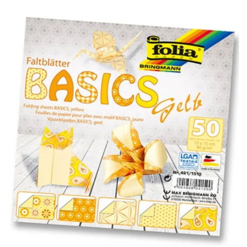 Набор бумаги для оригами Folia Basic, 15х15 см, желтый.
