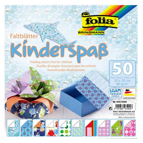 Набор бумаги для оригами Folia Kids, 20х20 см, 80 гр., 50 листов