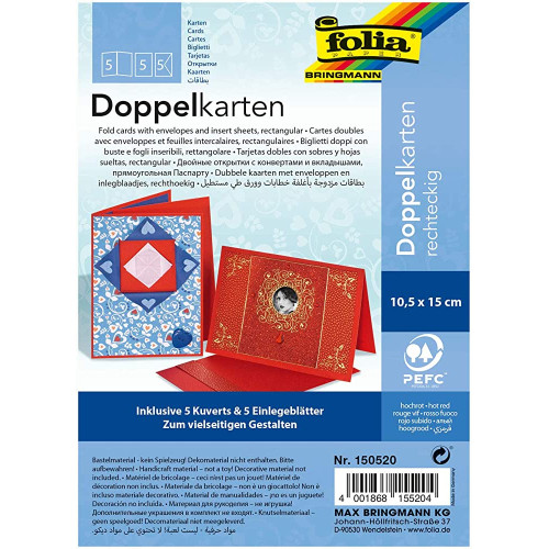 Заготовка для листівок із конвертом Folia прямокутна, 10,5x15 см №20 Hot red Темно-червоний