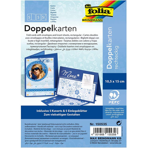 Заготовка для открыток с конвертом Folia прямоугольная, 10,5x15 см. №35 Royal blue Темно-синий