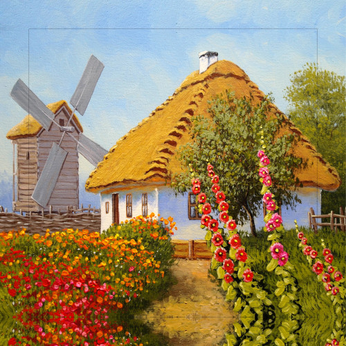 Алмазная мозаика Цветущее село, 40х40 см на подрамнике SANTI