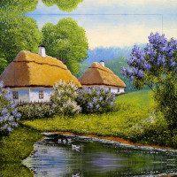 Алмазная мозаика Весеннее село, 40х40 см на подрамнике SANTI