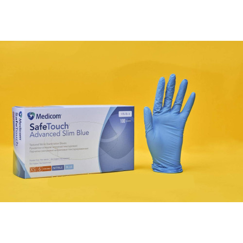 Нітрилові блакитні рукавички SafeTouch® Advanced Slim Blue без пудри L 50 пар