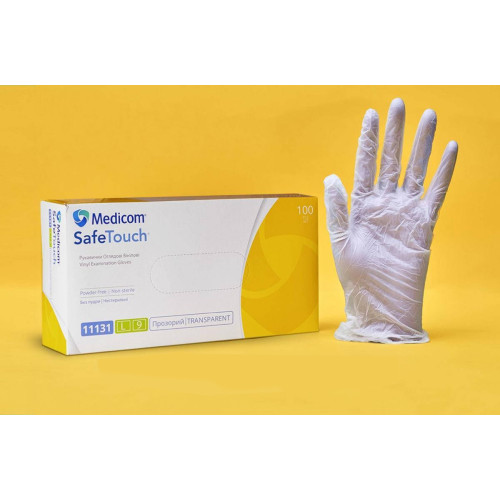 Виниловые перчатки без пудры Medicom Safe-Touch, L, 5 пар