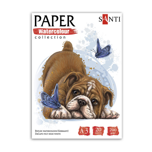 Набор акварельной бумаги SANTI Animals, А3, Paper Watercolor Collection, 20 л, 200 г/м