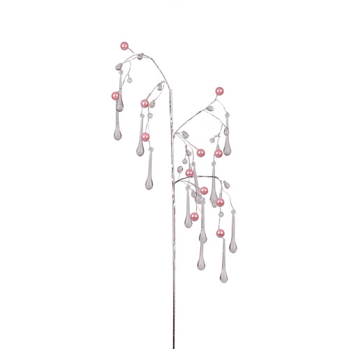 Ветка декоративная Yes Fun Кристаллы-капли, Бусины розовые, 60 см