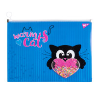 Папка-конверт YES на молнии A4 Meow с бабл-бейджем