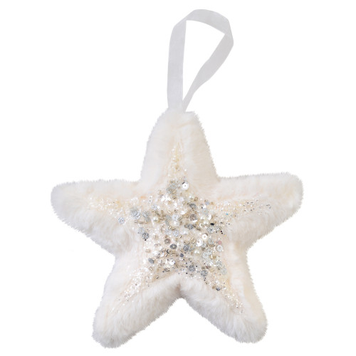 Новогоднее украшение Звезда Yes Fun пушистая кремово-белая с декором, 16х16 см