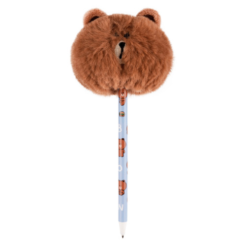 Ручка кулькова пухнаста YES Line Friends‘ Brown 0,7 мм синя