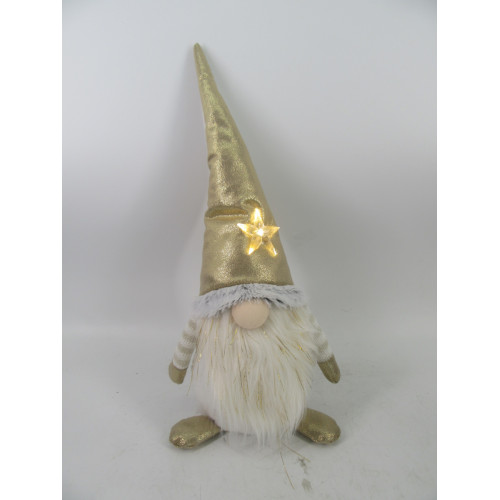 Новогодняя мягкая игрушка Novogodko Гном в золотом колпаке, 44 см, LED звезда