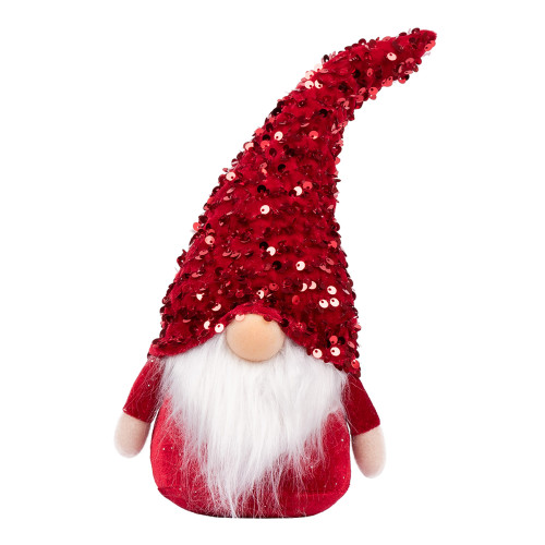 Новогодняя мягкая игрушка Novogodko Гном Мальчик, красная пайетка, 29 см, LED нос