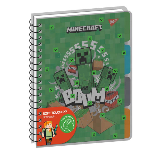 Тетрадь для записей YES А5 софт-тач с пластиковой обложкой Minecraft, 80 листов
