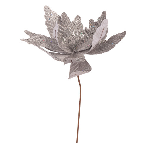 Цветок декоративный Novogodko Пуансеттия, серебро, 40 см