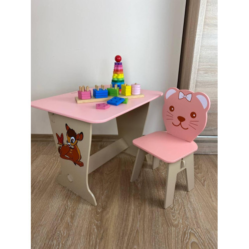 Стул и стол детский розовый, стол с ящиком WS-6233-4331