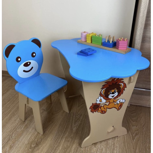 Дитячий стіл і стільчик синій Кришка хмаринка WS-6124-4321