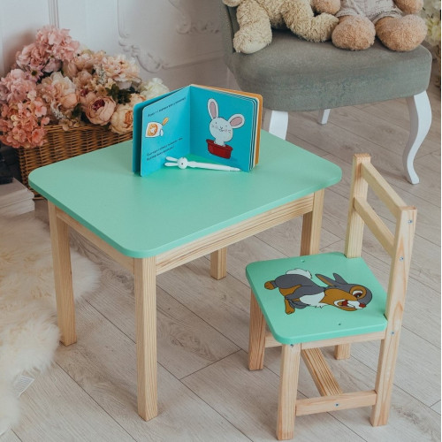 Дитячий стіл та стілець зелений, стіл із ящиком WS-5411-4011