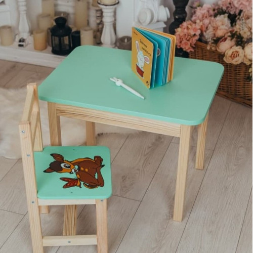 Стіл та стілець дитячий м'ятний, стіл із ящиком WS-5411-4013