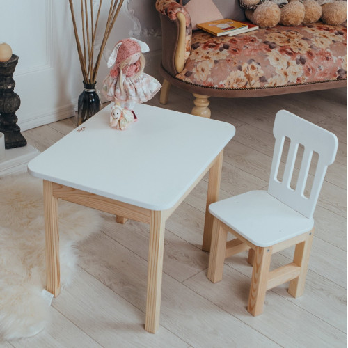 Белый столик и стульчик детский с ящиком белоснежный детский столик WS-5510-4520