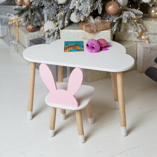 Белый столик тучка и стульчик зайка детский розовый белоснежный детский столик WS-771019