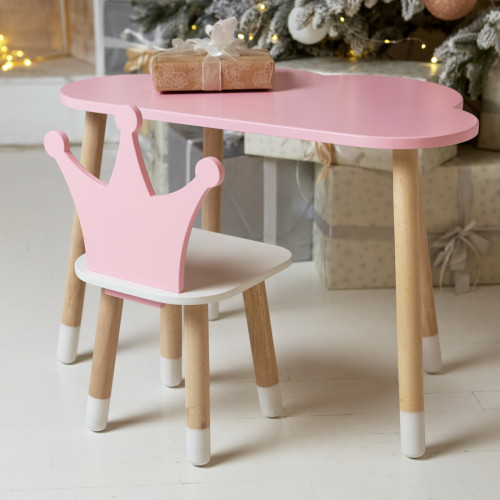 Детский столик тучка и стульчик коронка розовый с белым сиденьем WS-992521