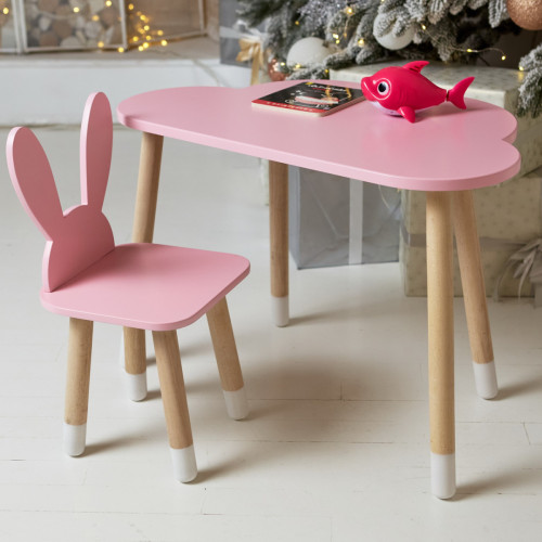 Детский столик тучка и стульчик ушки зайки розовый WS-992515